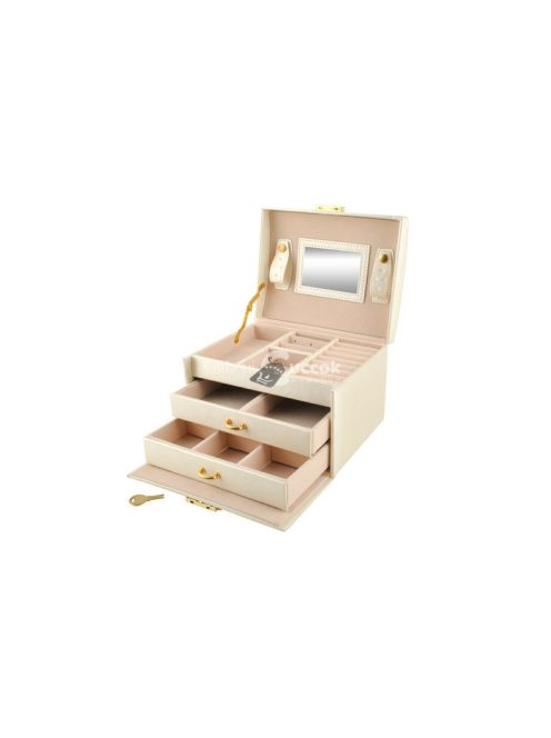 Ékszerdoboz - bézs, ékszer tároló, ékszeres láda, sminkes doboz