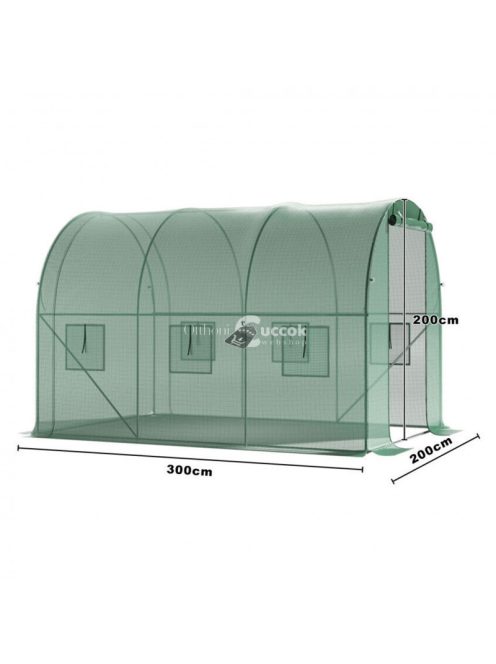 Üvegház ponyvafólia zöld szúnyoghálós ablakkal, 2x3x2m