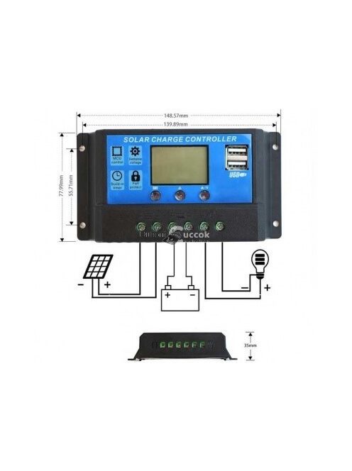 30A-es 36V Napelem töltésvezérlő USB kimenettel és LCD kijelzővel