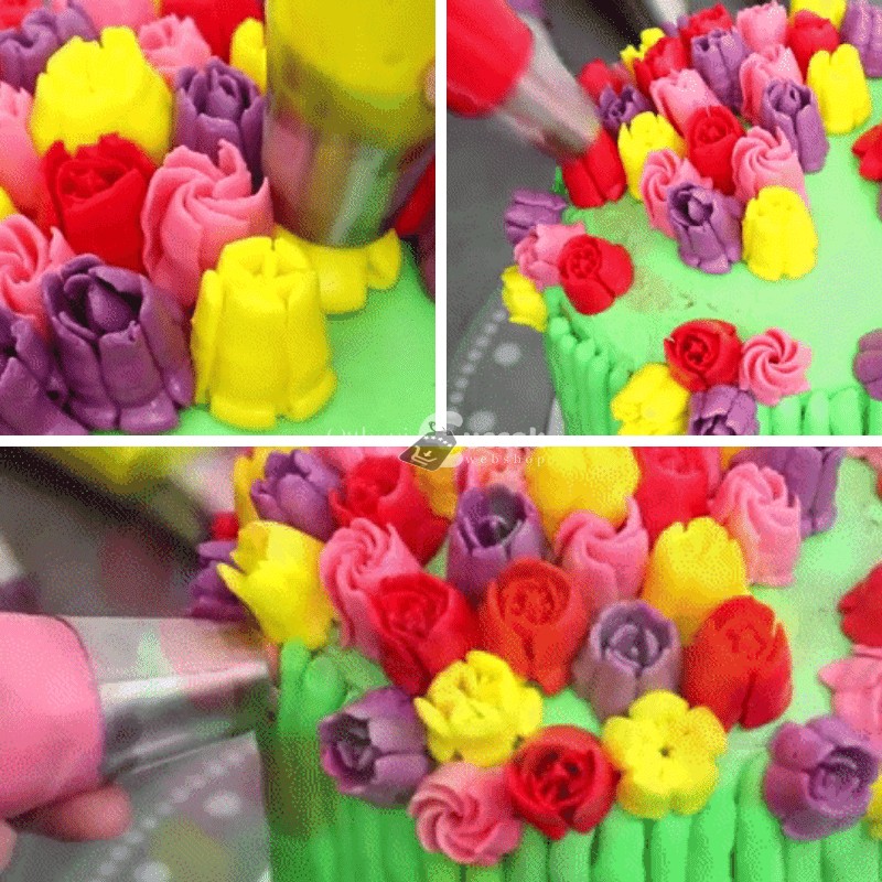 Tulipán alakú sütemény díszítő készlet habzsákkal 