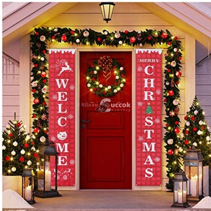 Karácsonyi bejárati ajtó disz - piros