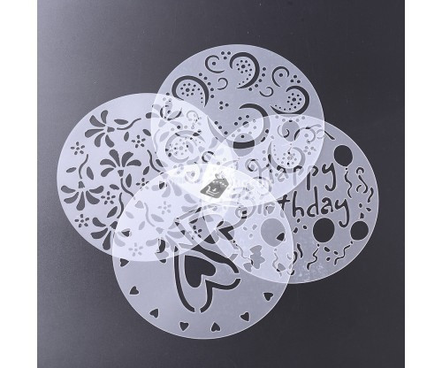 Image of Tortadíszítő kellék - Többször használható tortadíszítő sablon készlet (4 különböző minta)