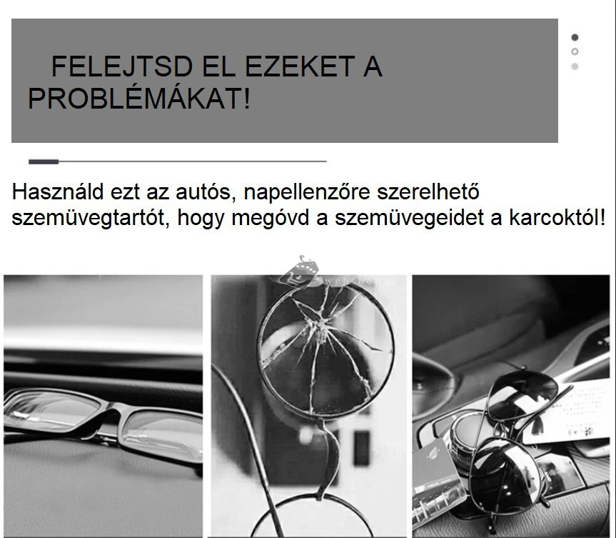 Image of Autós napellenzőre szerelhető univerzális napszemüveg és szemüveg tartó kiegészítő