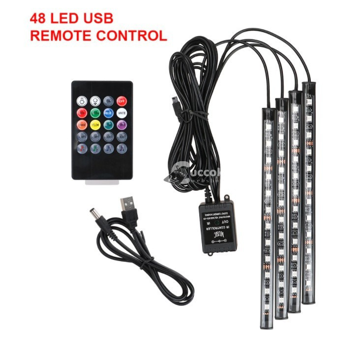 Image of Telefonról irányítható utastér világítás, 48 LED-es hangulatvilágítás autóba