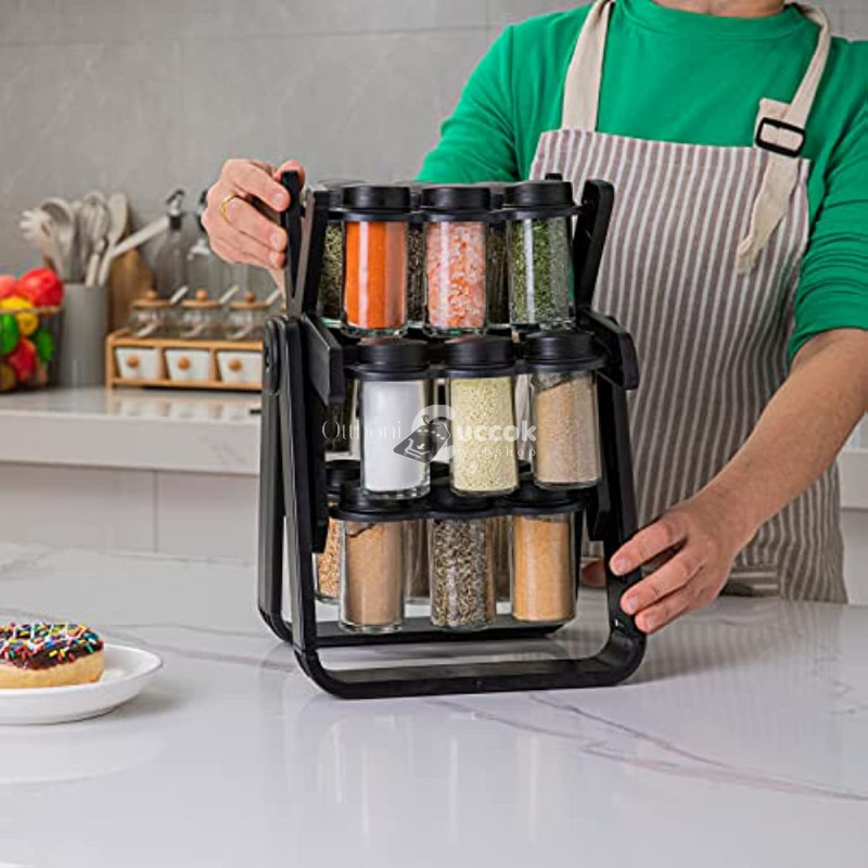 Image of 18 db-os Fűszertartó készlet forgó állvánnyal, praktikus konyhai tároló rendszerrel