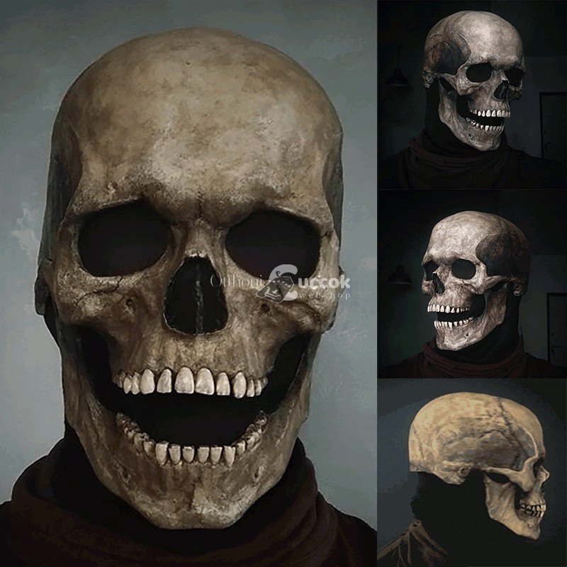Image of Világos koponya maszk mozgatható állkapoccsal Halloween jelmez kiegészítő