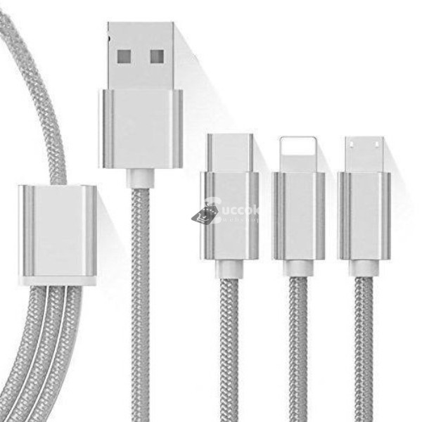 Image of 3 az 1-ben strapabíró USB töltő és adatkábel többféle csatlakozóval