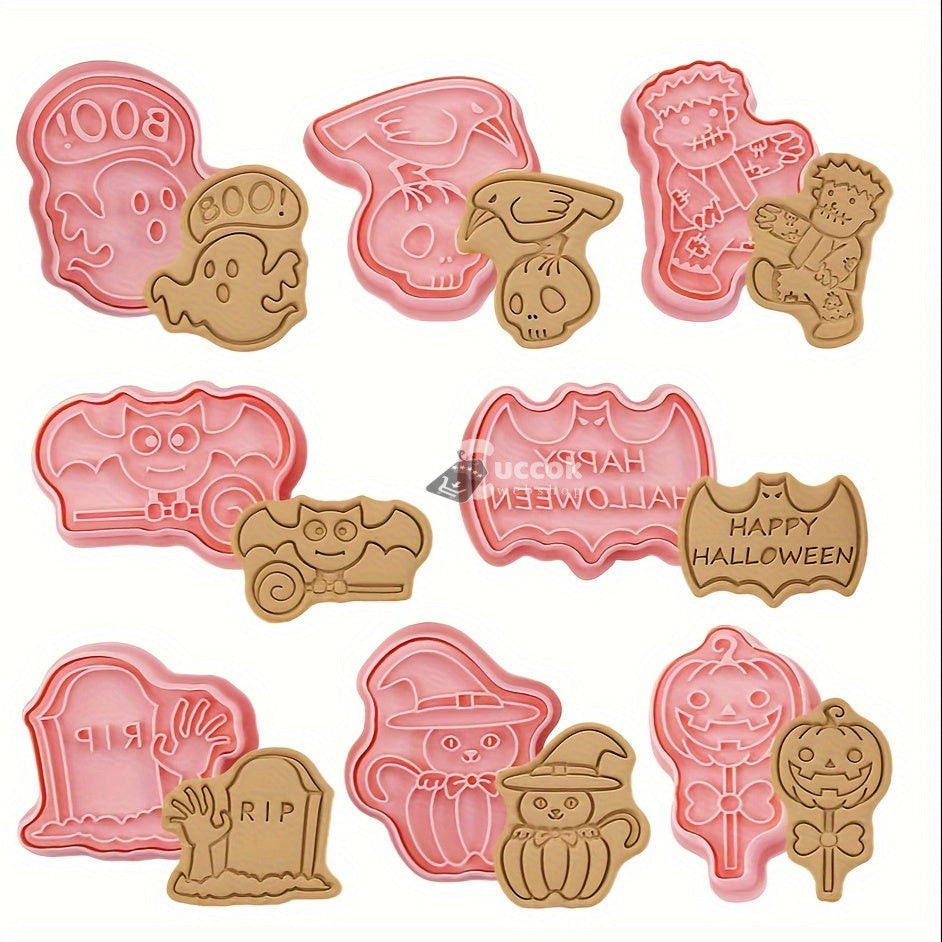 Image of 8 db-os Halloween süti kiszúró készlet, tartós műanyag kekszformák sütéshez és dekoráláshoz