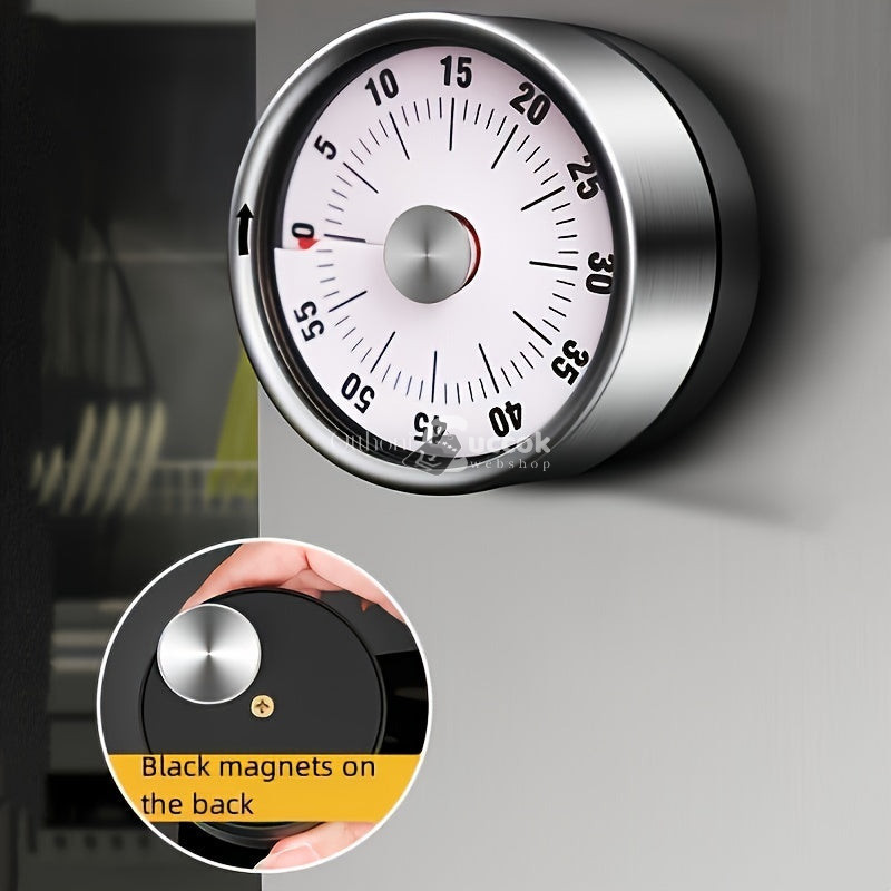 Image of Rozsdamentes Acél Konyhai Időzítő - 60 Perces Mechanikus Visszaszámlálás Főzéshez és Sütéshez