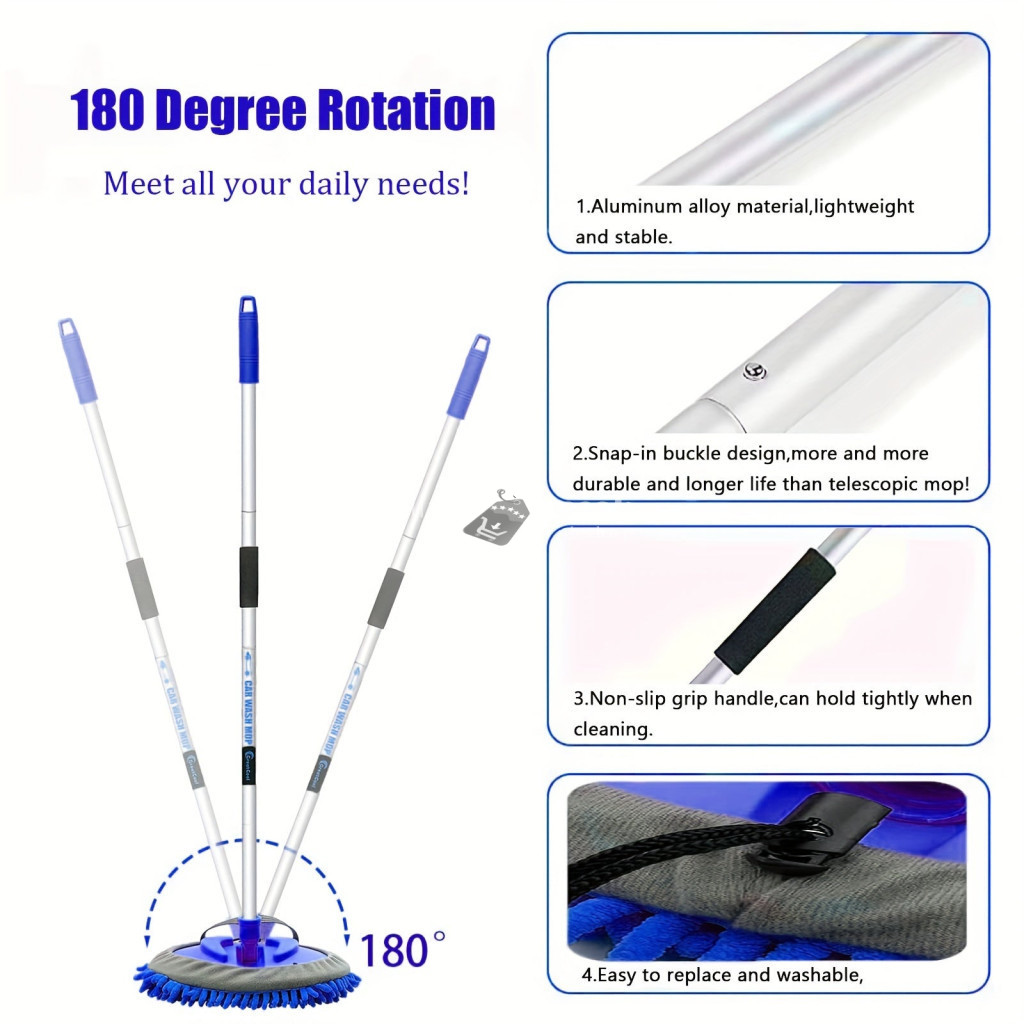 Image of Autómosó mop állítható hosszúságú, extra-hosszú fogantyúval, 2 az 1-ben levehető kialakítással a hatékony és kényelmes tisztításhoz
