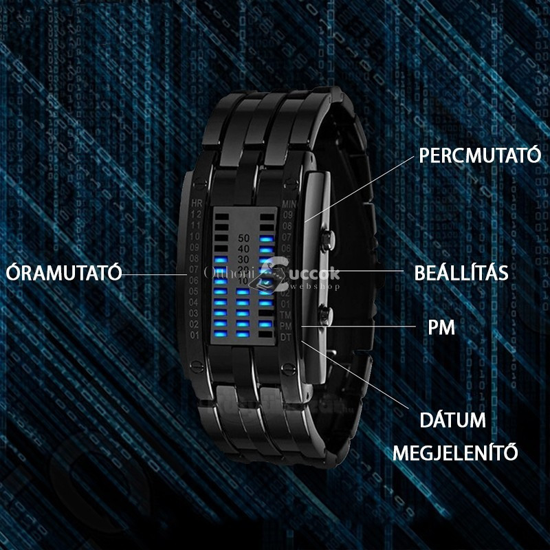 Image of Futurisztikus bináris LED karóra innovatív időmegjelenítéssel férfiaknak és nőknek