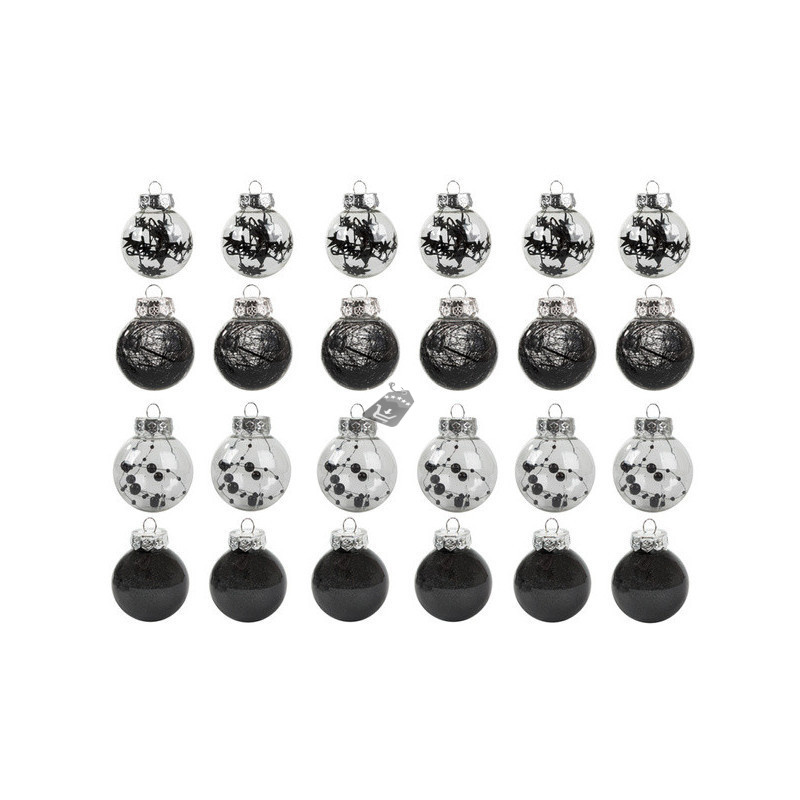 Image of Fekete ünnepi karácsonyi gömb díszek 6cm, 24 darabos készlet dekorációhoz