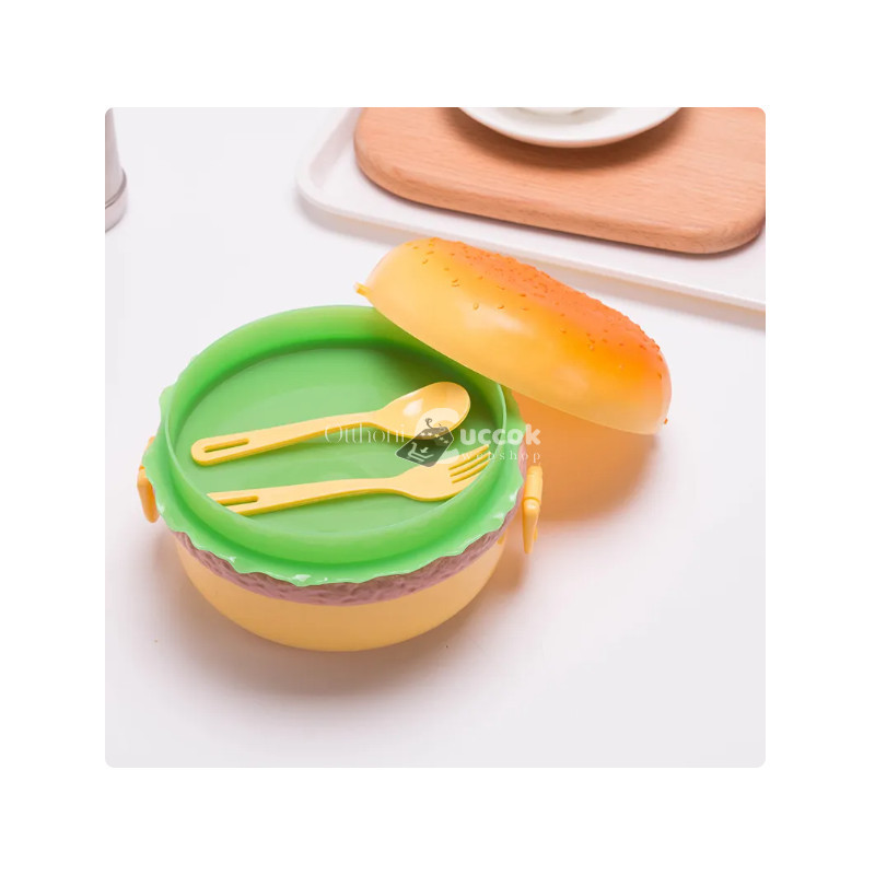 Image of Mikrózható hamburger formájú kétemeletes uzsonnás doboz