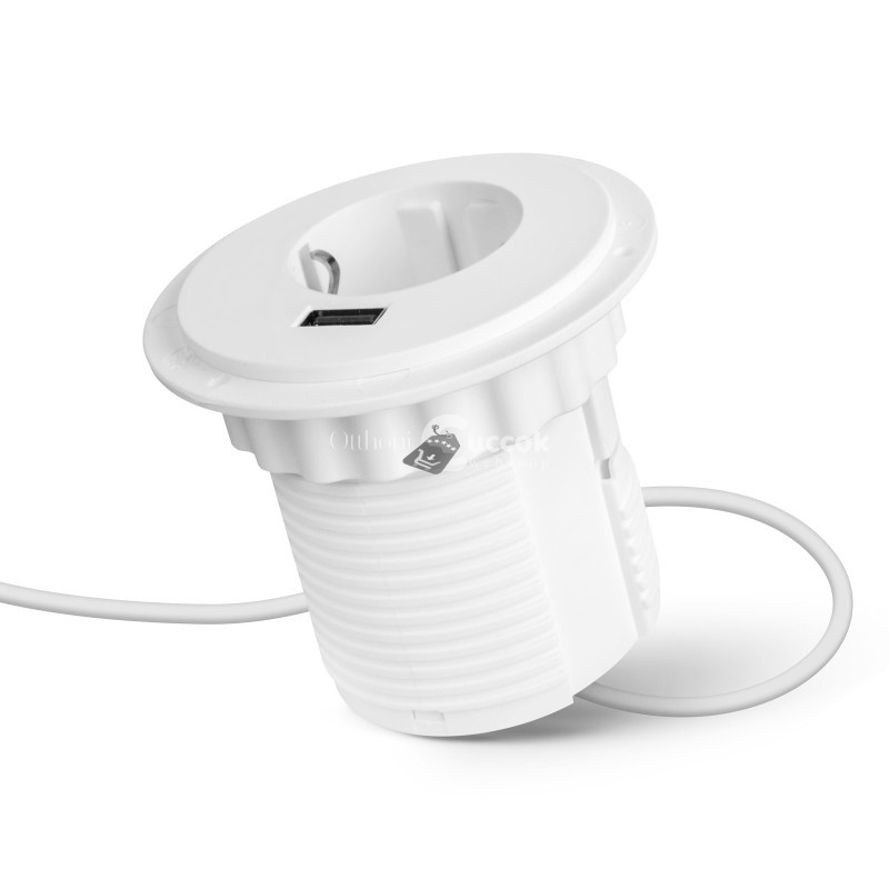 Image of Rejtett, beépíthető konnektor + USB, fehér