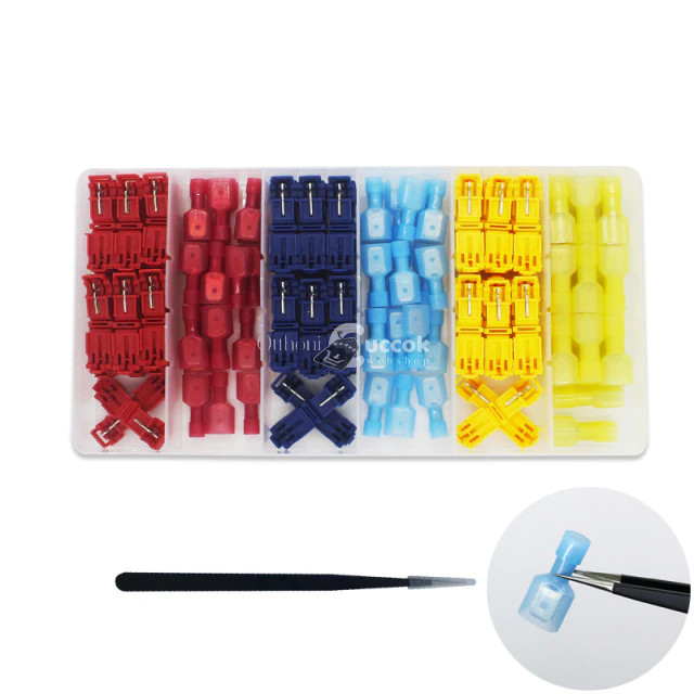 Image of 120 darabos csatlakozó T-típusú elektromos vezetékekhez, műanyag, többszínű