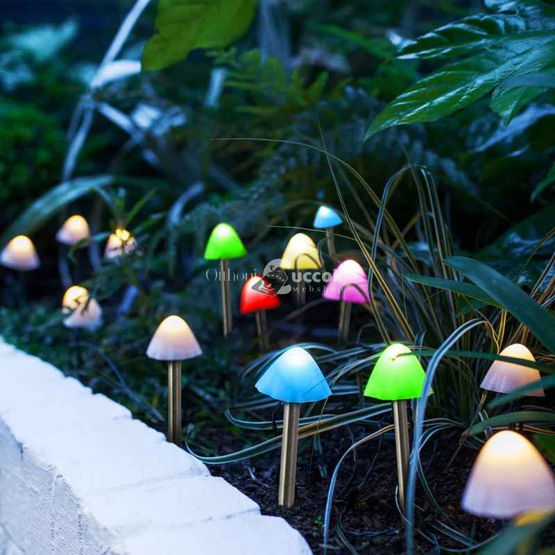 Image of Garden of Eden LED-es szolár lámpa - 12 db mini gomba - színes - 28,5 cm x 4 m
