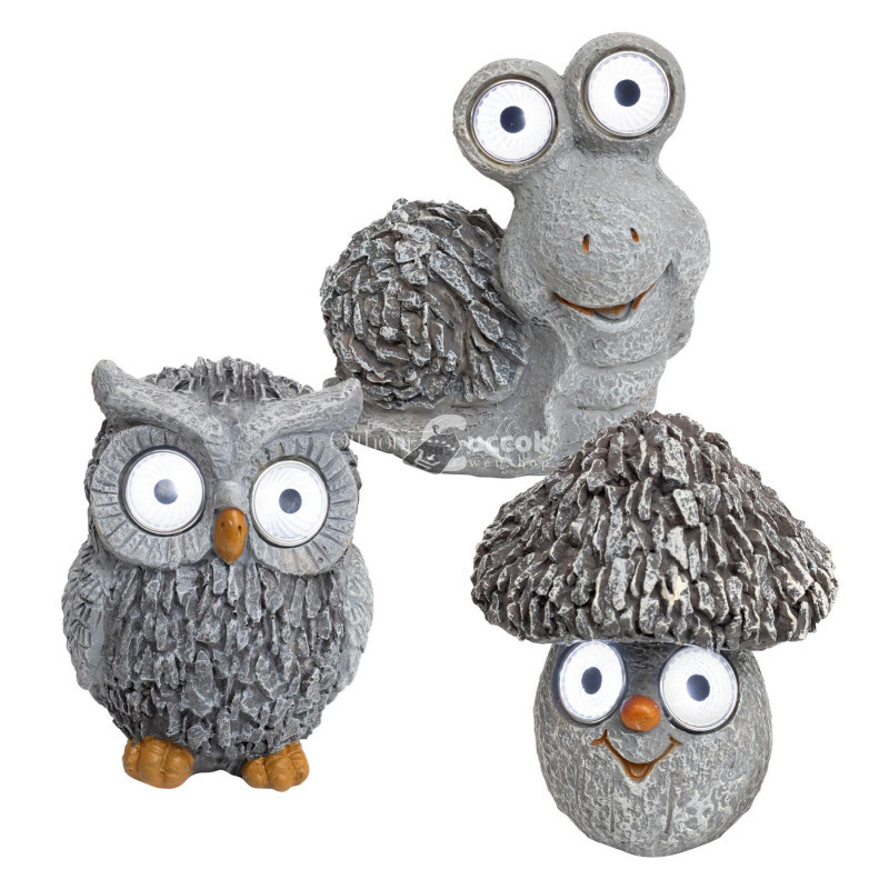 Image of Home MX 639 3 db napelemes kerti lámpa, gomba / bagoly / csiga, fehér LED, automatikus, akkumulátoros