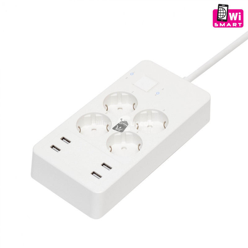 Image of Home NV 4 WIFI smart elosztó, 1,5 m, H05VV-F 3G1,5 mm2 kábel, 4 földelt aljzat, 4 USB aljzat, max.3680W, Tuya alkalmazás kompati