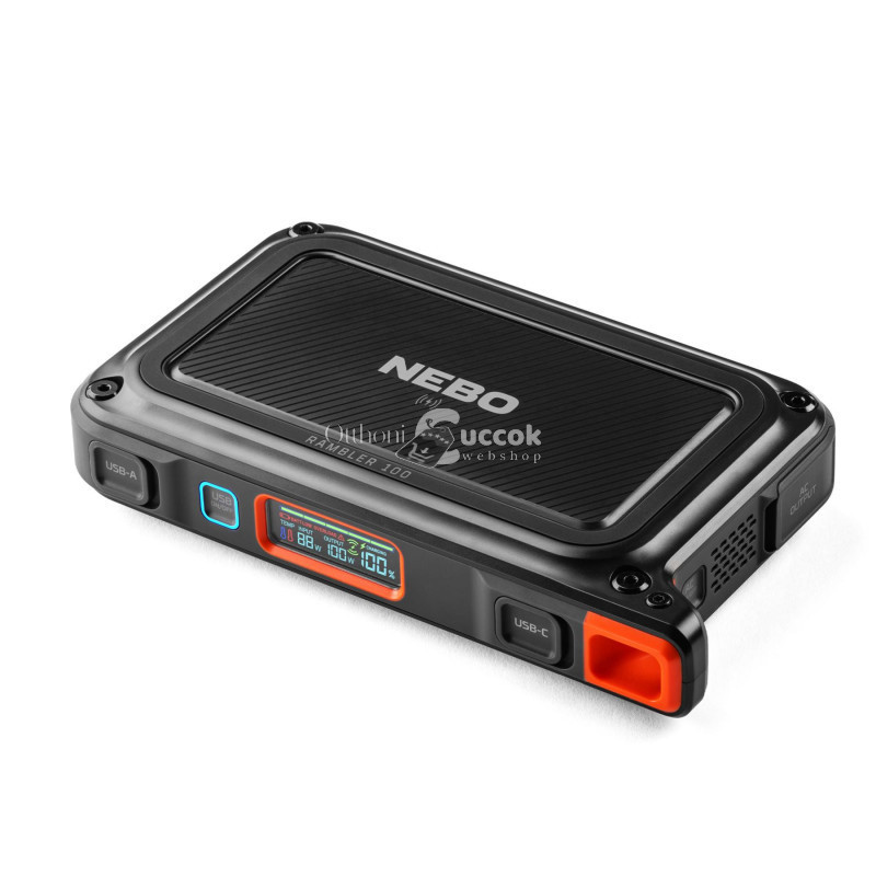 Image of NEBO NEB-PST-0004-G Rambler PS100, PowerBank, 95,9 Wh, 2x USB-A (2,4 A), 1x USB-C PD (45W), szolárpanel kompatibilis, 385 lm lám