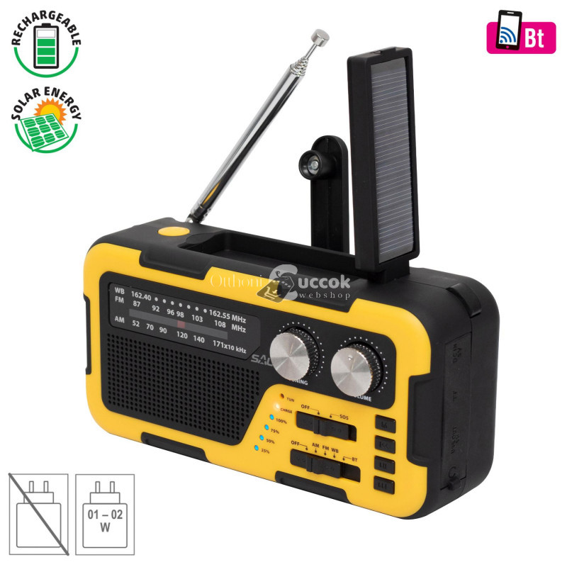 Image of SAL RPH 2 multifunkciós napelemes rádió, hibrid töltés, 3 sávos AM-FM-SW rádió, BT, ~40 óra üzemidő