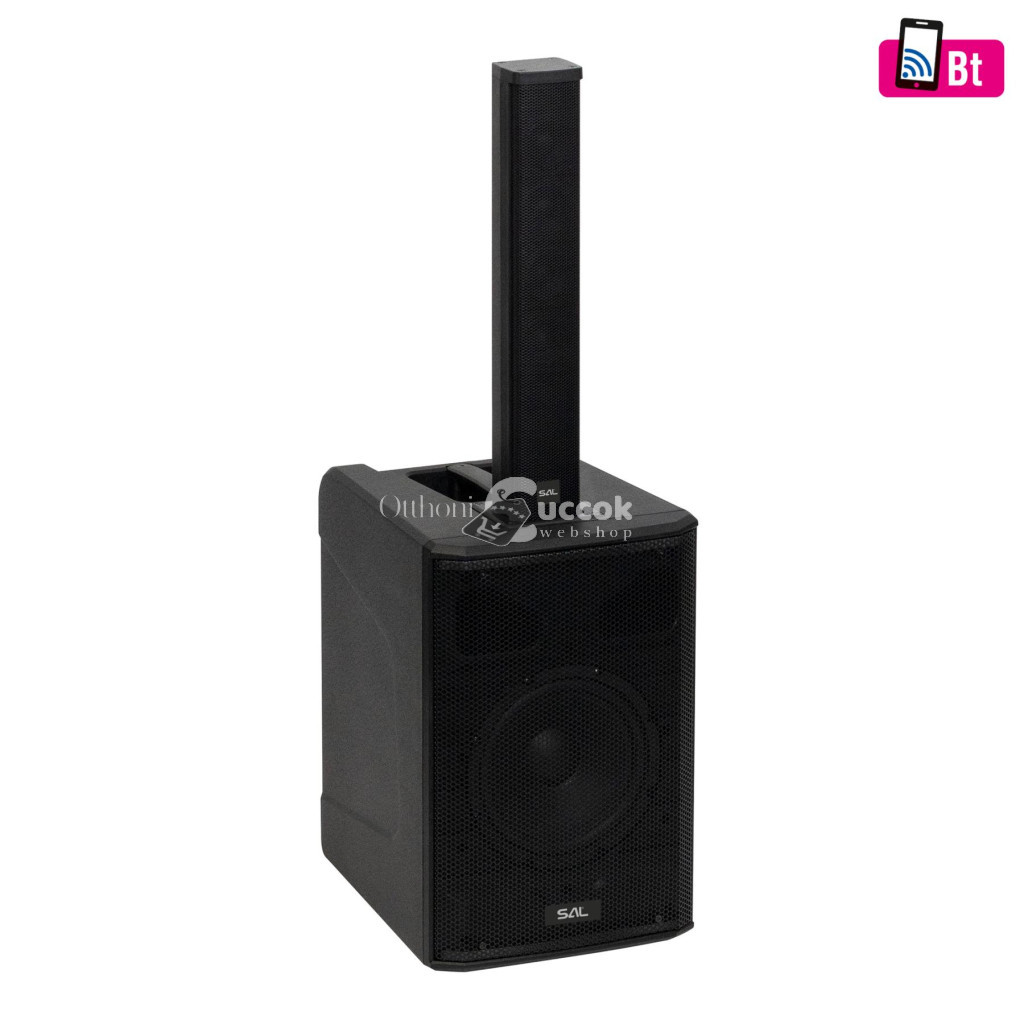 Image of SAL PAS8W42S professzionális oszlopsugárzó hangrendszer, 20cm mélysugárzó, 4x2” szélessávú szatellit hangszóró, aktív zenekari hangdoboz, Bluetooth, állvány