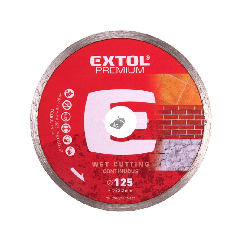 Image of EXTOL PREMIUM gyémántvágó csempevágáshoz (sima), vizes vágásra; 125×2×22,2mm, max.12.250 ford/perc