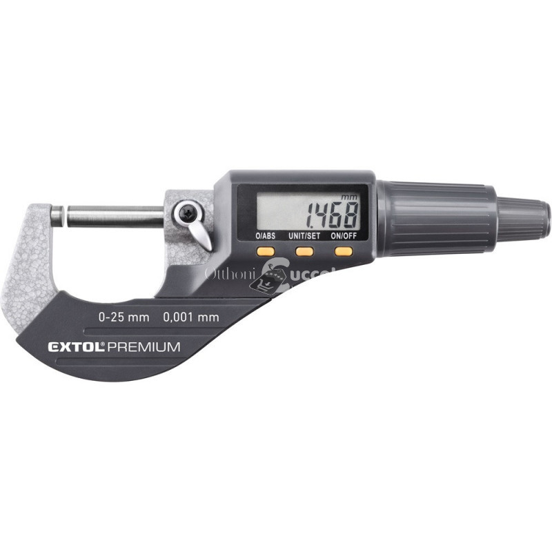 Image of EXTOL PREMIUM digitális mikrométer; felbontás×mérési tartomány: 0,001×25 mm, keményfém mérőfelület, pontosság ±0,002 mm