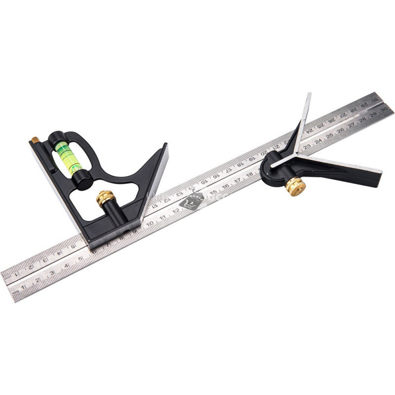 Image of EXTOL PREMIUM asztalos kombinált derékszög/vízmérték/vonalzó, többfunkciós, 300 mm, ALU/Inox, mm beosztás, 0°-45°-90° beosztás