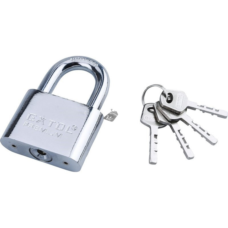 Image of EXTOL PREMIUM lakat, vas, nikkel, 4db kulcs; 60mm, edzett acél kengyel, szárátmérő: 11mm