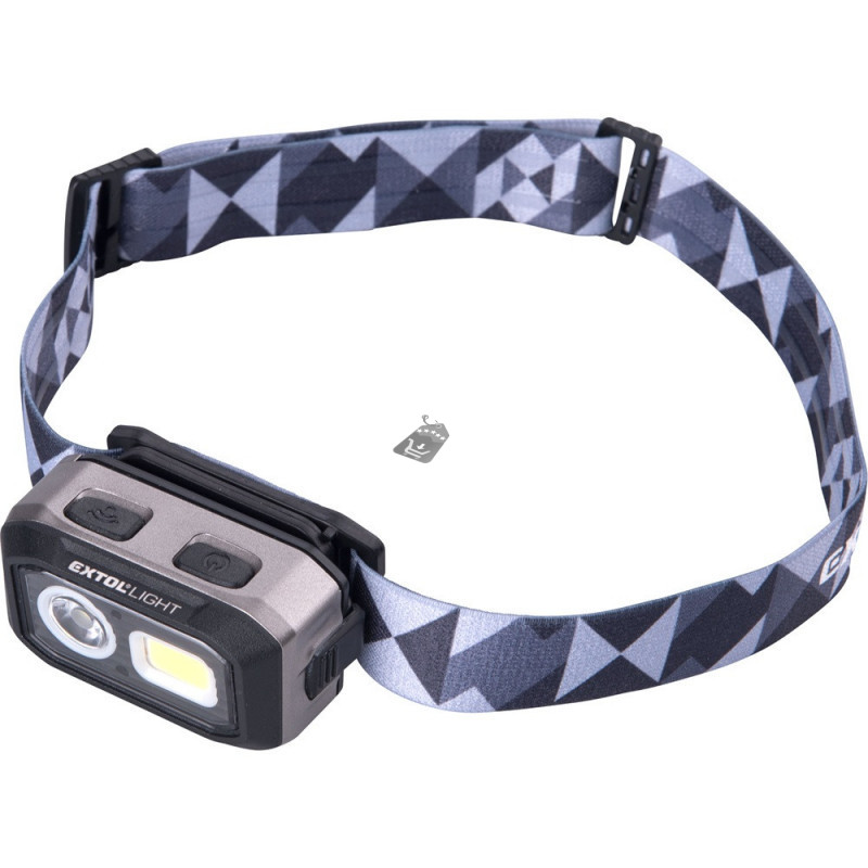 Image of EXTOL LIGHT LED fejlámpa, Osram+COB, 500 Lumen; IR szenzor, tölthető akkuval+AAA elemmel is, 4 funkció, cseppálló: IPX4