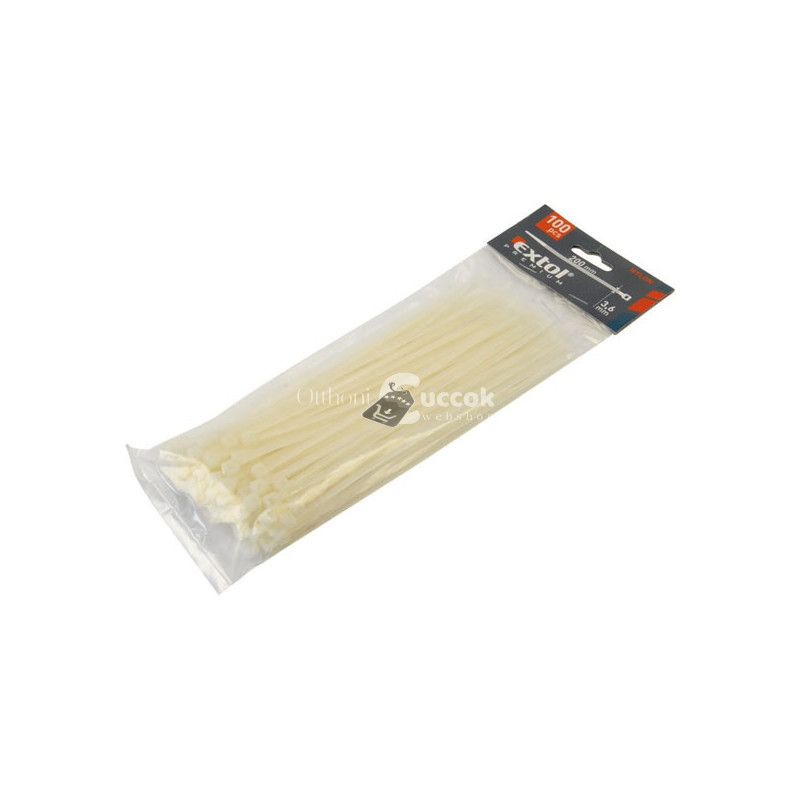 Image of EXTOL PREMIUM kábelkötegelő 4,8×380mm 100db, fehér nylon; UV-, sav- és lúgálló