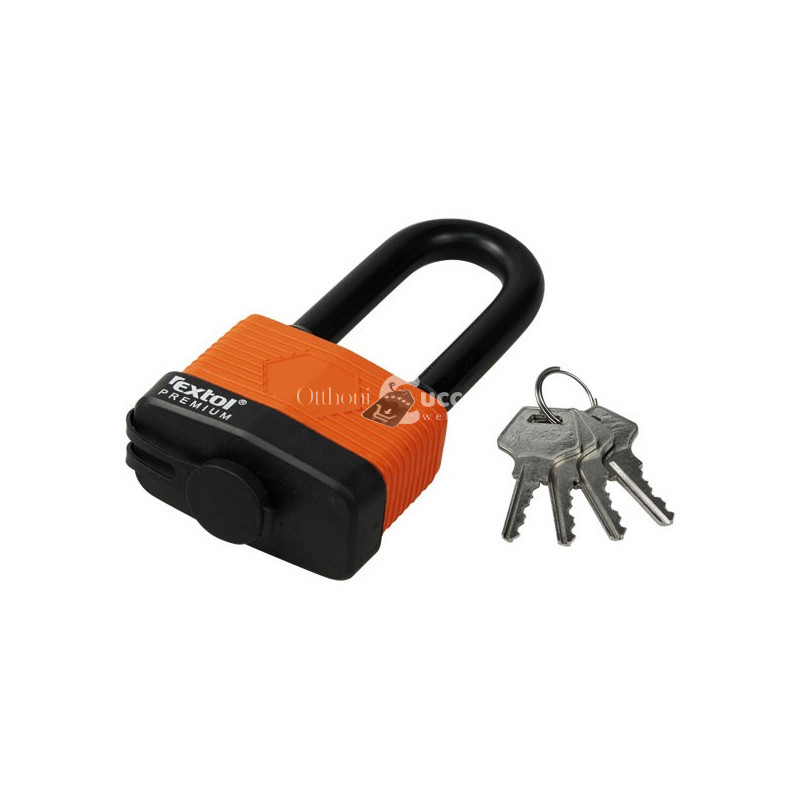 Image of EXTOL PREMIUM lakat, laminált, vízálló, hosszított kengyel, 4db kulcs; 40mm, kengyelszárátmérő:8/12mm