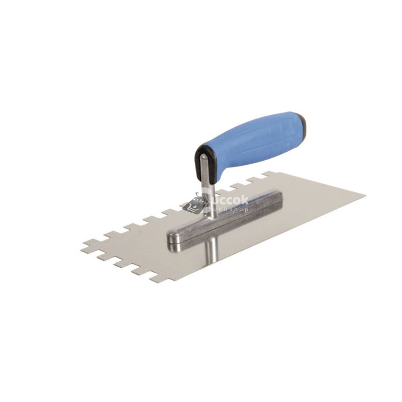 Image of glettelőkanál 13×27cm rozsdamentes csempéző 10×10mm, SOFT gumi nyél