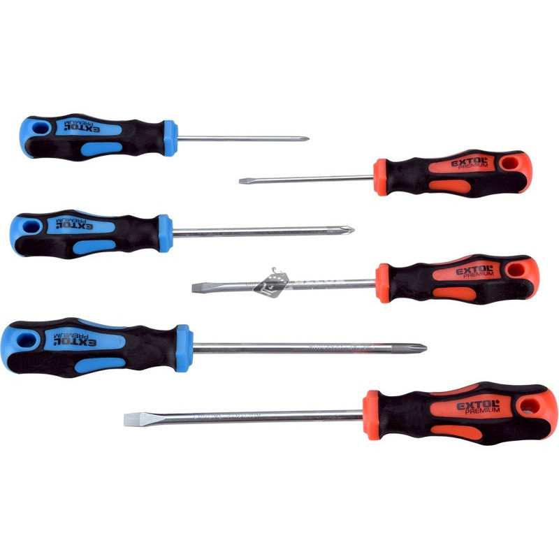 Image of EXTOL PREMIUM csavarhúzó klt., 6db; lapos:3×75, 5,5×100 és 6,5×125mm, PH0×60, PH1×100 és PH2×125, CV., mágneses, papír tartóban