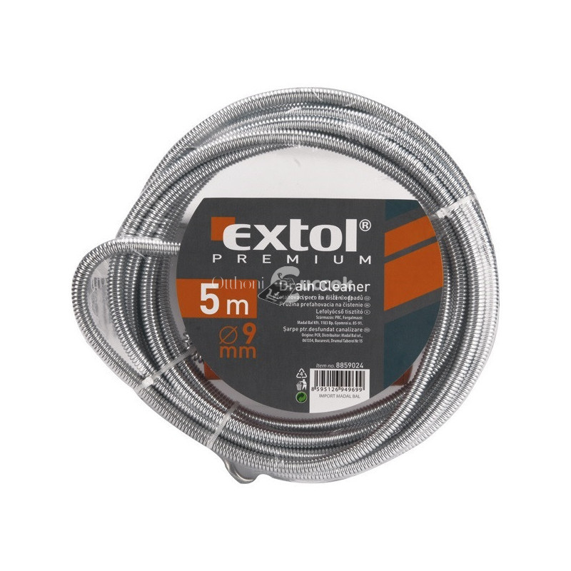 Image of EXTOL PREMIUM lefolyócső tisztító, 15m, 9mm átmérő, kézi tekerővel, tisztító körömmel, (1,9mm drótból sodorva)