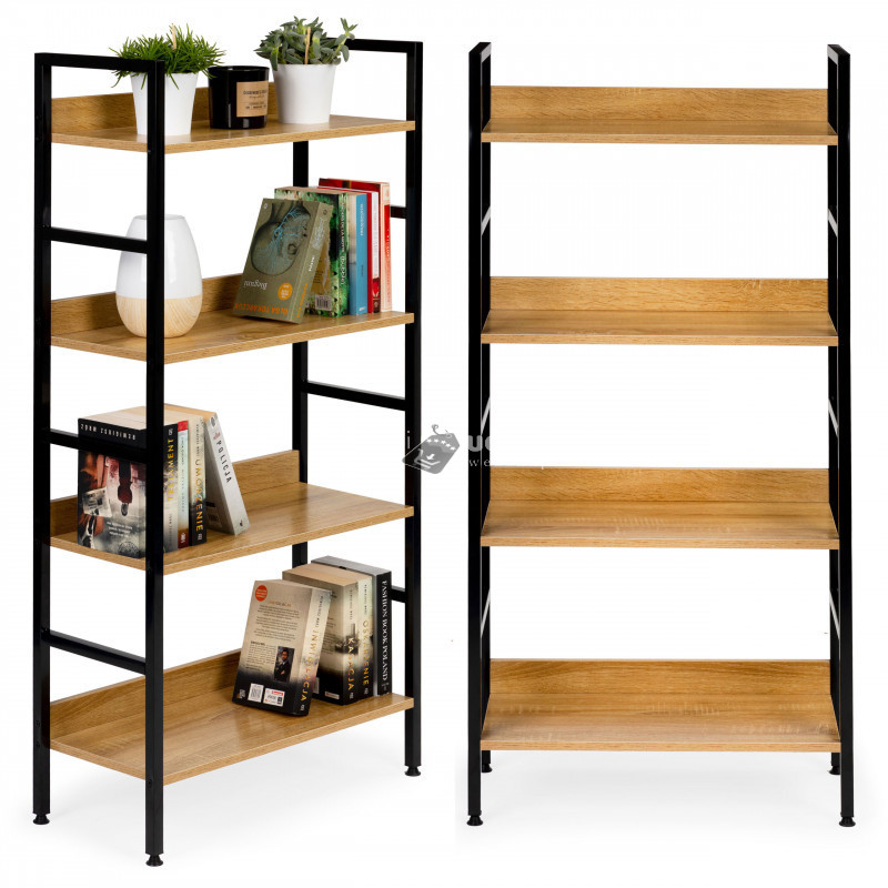 Image of Indusztriális fa könyvespolc loft könyvespolc - olcsó ár, modern design, masszív fa, nagy tárolókapacitás