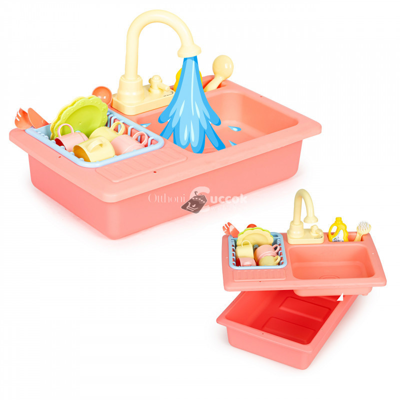 Image of Konyhai mosogató csappal, vízzel, 12 kiegészítővel, gyermekjáték
