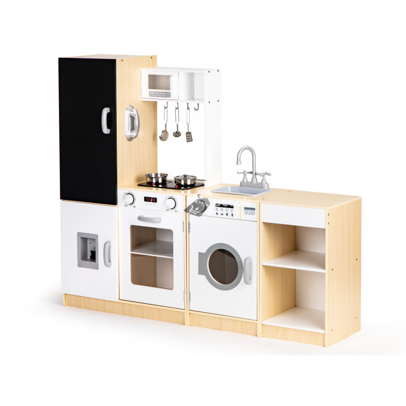 Image of Fa konyha gyerekeknek nagyméretű táblával és LED világítással - ECOTOYS