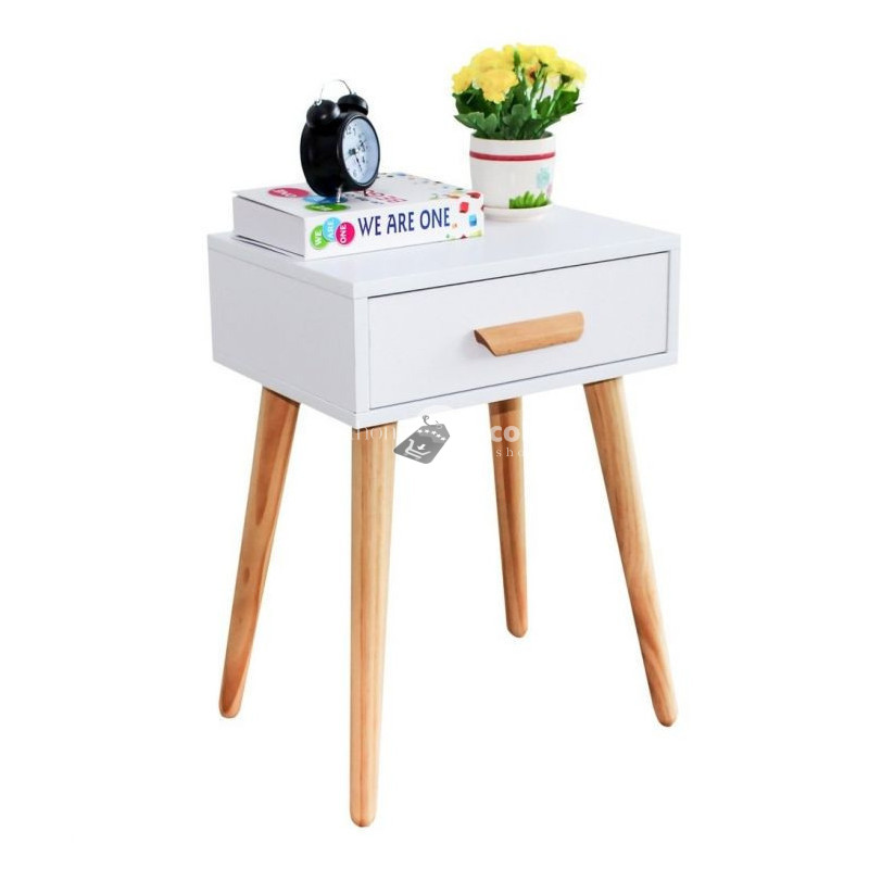 Image of Stílusos éjjeliszekrény, fehér kávézó asztal