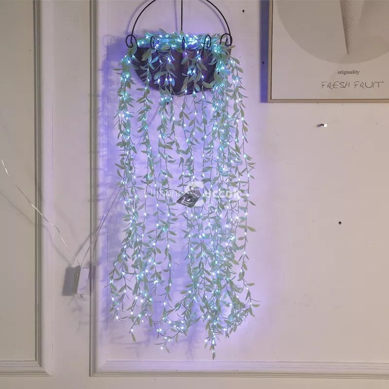 Image of 3x2 méteres ledes fényfüggöny apró zöld levelekkel, 8 programos, sorolható, kék