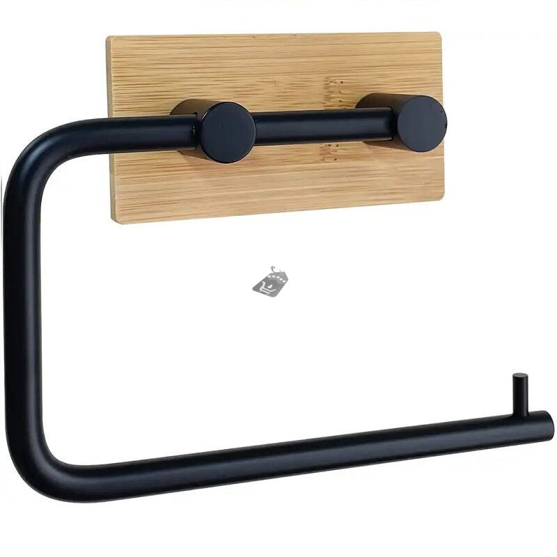 Image of Elite Home® Falra szerelhető WC papír tartó, bambusz + acél, fekete