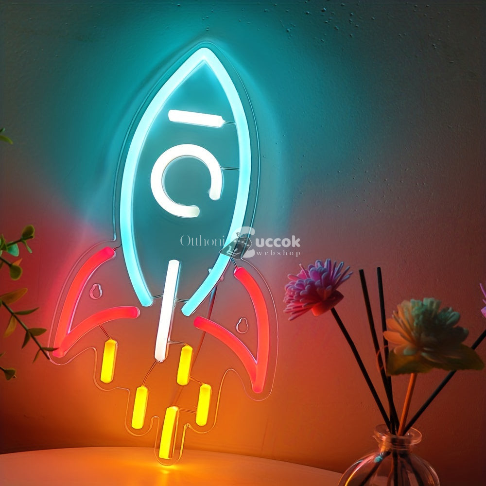 Image of Rakéta fali dekoráció, LED-es neon