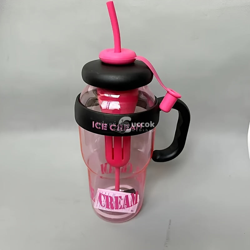 Image of Nagy kapacitású 1200 ml-es műanyag sport vizespalack fogantyúval és szívószállal