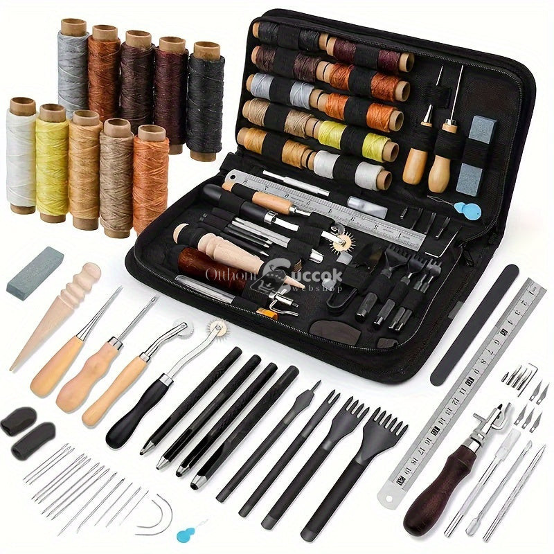 Image of 59 részes professzionális bőr kézműves szerszámkészlet - Fém bőrmegmunkáló kellékek varróhoronnyal
