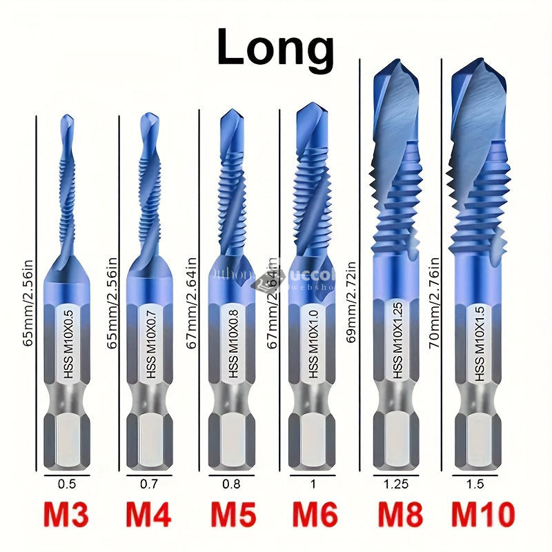 Image of 6db Titán Bevonatú Hatlapú Szárú HSS Csavarmenetes Metrikus Menetfúrófej