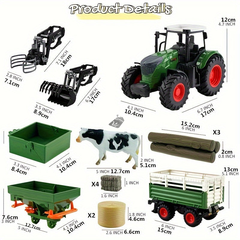 Image of 41.91cm Méretarányú Modell Traktor Játék Készlet - Tartalmazza Az Előre Rakodót, Szórót &amp; Kiegészítőket