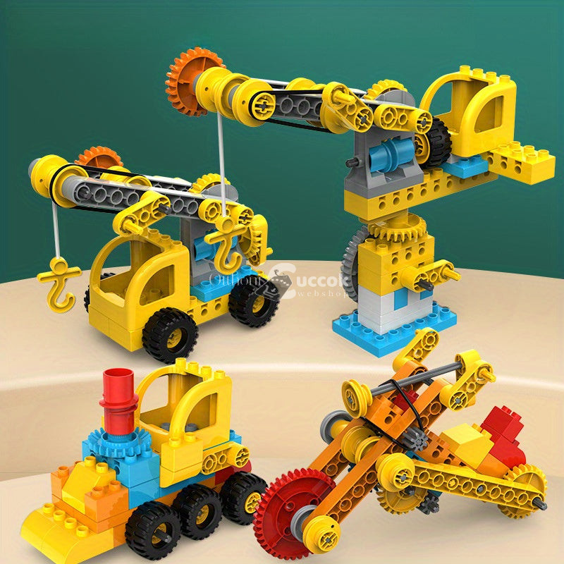 Image of Gyerek építőkocka készlet, fogaskerék mechanizmus és jármű játékkészletek