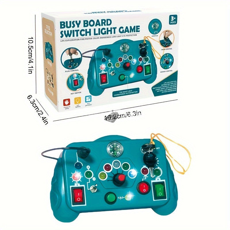 Image of Interaktív elfoglaltsági doboz gyerekeknek - Oktató játék 12 LED lámpával és 8 kapcsolóval - Fejleszti a kognitív fejlődést és a finommotorikát