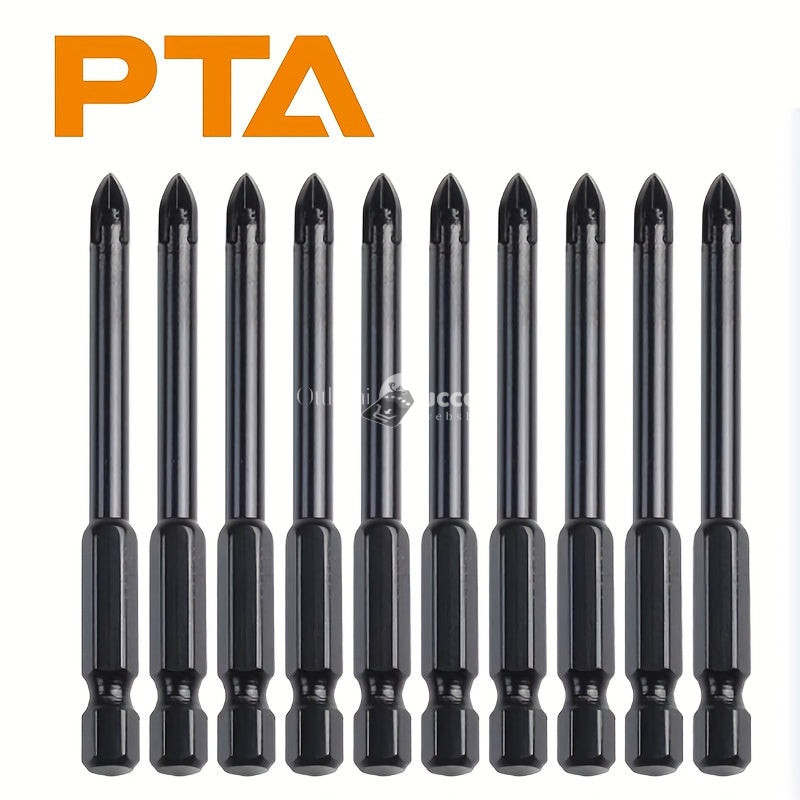 Image of 10 részes T-fűrész, hatszögű szárú fúrószár, nagy sebességű acél, többcélú csempe, üveg, tükör, kerámia, kemény ötvözet fúrószár készlet.