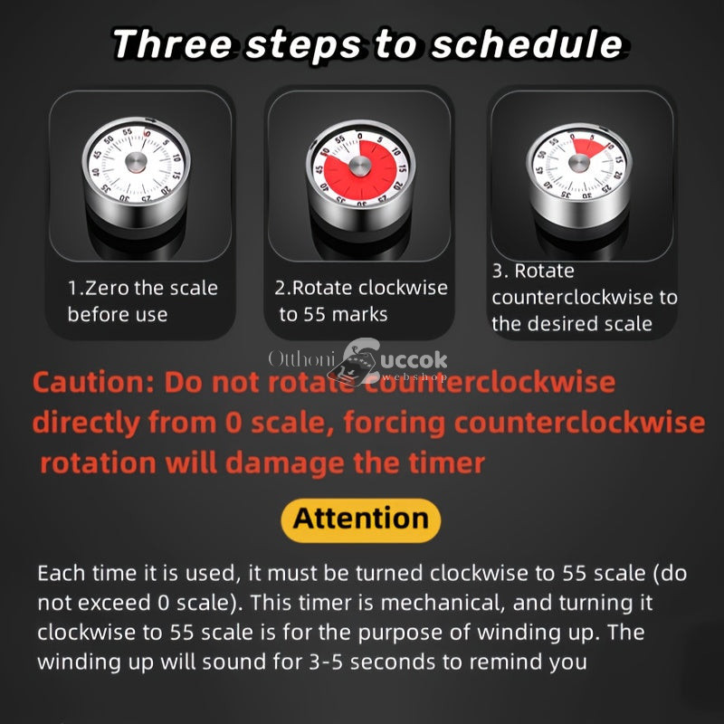 Image of Rozsdamentes Acél Konyhai Időzítő - 60 Perces Mechanikus Visszaszámlálás